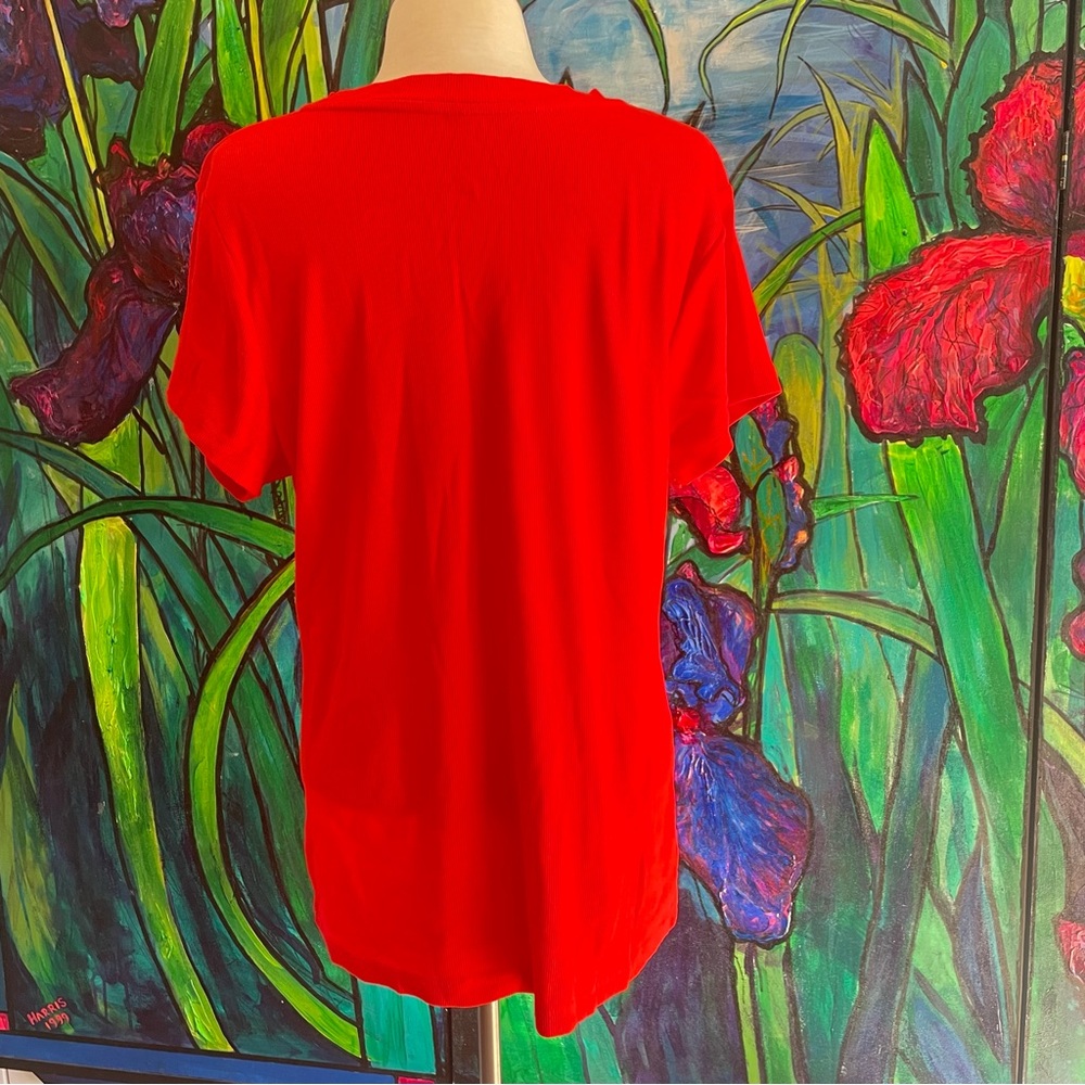 $10 SALE Bright Red Short Sleeve Ribbed Tee Casual Top Round Neck A New Day - Picture 2 of 7